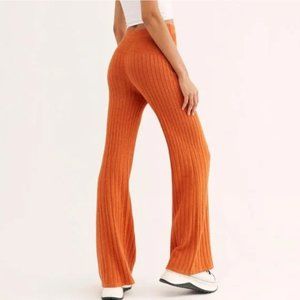 Free People Orange Ribbed Flare Pants